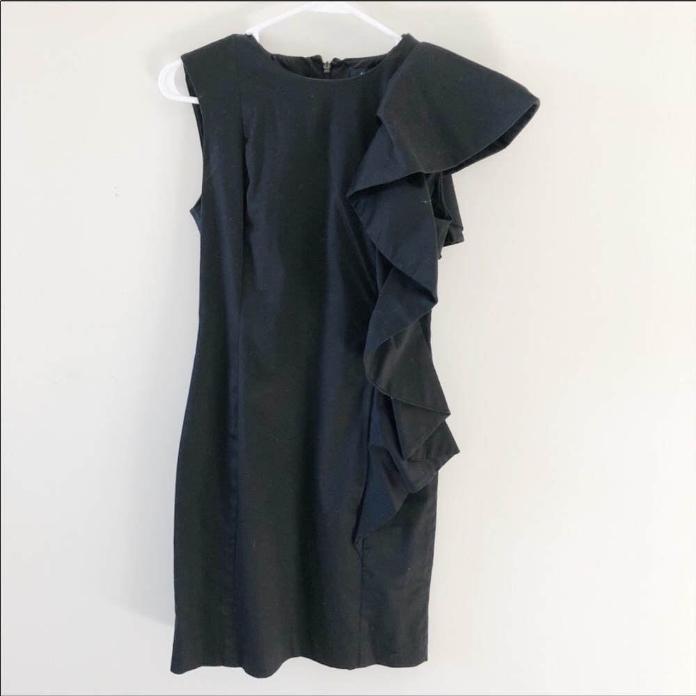 French Connection Black Ruffle One-Shoulder Mini Dress